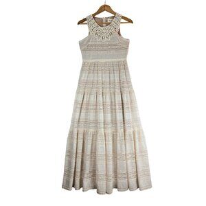 Lace Maxi Dress Cream Sleeveless Tiered 4P Eliza J Cottage Victorian Boho Party